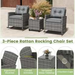 Tangkula Set Of 3 Wicker Rocking Set Patio W/ Tempered Glass Table & Soft Cushions -Tangkula GUEST 7dc80dc7 869a 4fea abb8 6ae23c399c4d