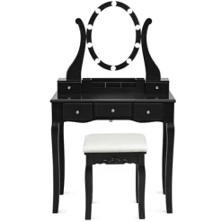 Tangkula Vanity Table Makeup Dresser Desk W/LED Light Drawers & Stool Black/Brown/White -Tangkula GUEST 7ddd1bdc 8356 4056 b12d ac0a2c124720