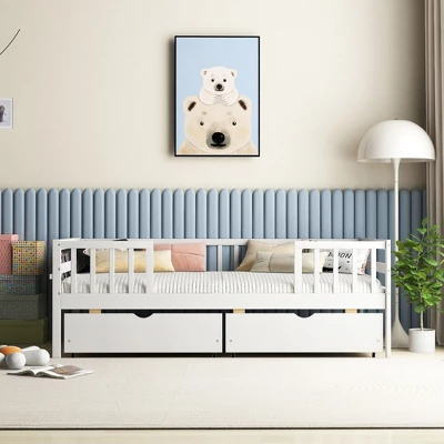 Tangkula Twin Size Kids Bed W/ Storage 2 Pull-out Drawers Side Shelf For Children & Teens 5 Tangkula Twin Size Kids Bed W/ Storage 2 Pull-out Drawers Side Shelf For Children & Teens - Image 3