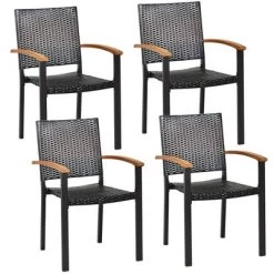 Tangkula 4PCS Stackable Patio Wicker Dining Chair Rattan Armchair Outdoor Yard -Tangkula GUEST 7dfd35d6 06cb 46bb 9adf 33630e0fd88f