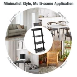 Tangkula 4-Tier Ladder Shelf 43” Tall Wooden Leaning Bookshelf Display Rack Modern Shelving Stand With Anti-tipping Device Black -Tangkula GUEST 7e795449 35ac 43e1 9e52 f3bbc4360bdb