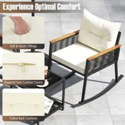 Tangkula 3 PCS Patio Rocking Bistro Set Outside Wicker Rockers W/ 2-Tier Tempered Glass Coffee Table -Tangkula GUEST 7e86ff2a ee8c 42b6 b34c 251a67d93955