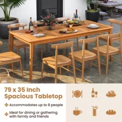 Tangkula Outdoor Acacia Wood Dining Table For 8 People 79” X 35” Rectangular Patio Bistro Table With Built-in Umbrella Hole Picnic Table For Porch -Tangkula GUEST 7ed8bd21 ffc3 4097 b17a 58302bb5af04