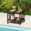 Tangkula Outdoor Side Table 2-Tier Coffee End Table W/ 1.57" Umbrella Hole Storage Shelf