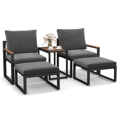 Tangkula Set Of 5 Furniture Set Aluminum Frame Weatherproof Outdoor Conversation Set W/ Soft Cushions Space Saving Design Aluminum Frame 4 Tangkula Set Of 5 Furniture Set Aluminum Frame Weatherproof Outdoor Conversation Set W/ Soft Cushions Space Saving Design Aluminum Frame - Image 2