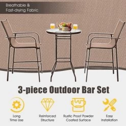 Tangkula 3PCS Patio Bar Set Outdoor Bistro Set W/ 2 Stools & 1 Tempered Glass Table Brown 10 Tangkula 3PCS Patio Bar Set Outdoor Bistro Set W/ 2 Stools & 1 Tempered Glass Table Brown -Tangkula GUEST 7f19926e 2113 46b2 8ed2 0ac934dfb4b4