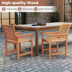 Tangkula Patio Chairs Set Of 2 Outdoor Wooden Dining Chairs W/ Inclined Backrests