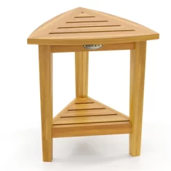 Tangkula Shower Stool Teak Wood Corner Bath Stool W/ Storage Shelf Shower Seat Chair -Tangkula GUEST 7f599a27 f049 4e1b bf93 0d8862ca1d2c