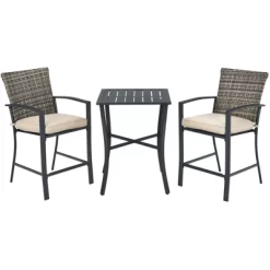 Tangkula 3-Piece Patio Rattan Furniture Set Outdoor Bistro Set Cushioned Chairs & Table Set Gray/Brown -Tangkula GUEST 7f5f189c 28c8 42d0 b69a bb2d47e30f20