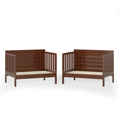 Tangkula 2-in-1 Convertible Kids Furniture Bed Toddler Crib With 2 Side Safety Guardrails White/Brown 5 Tangkula 2-in-1 Convertible Kids Furniture Bed Toddler Crib With 2 Side Safety Guardrails White/Brown - Image 3