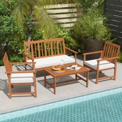 Tangkula 8-Piece Acacia Wood Patio Conversation Set Outdoor Furniture Set W/ 4 Armchairs -Tangkula GUEST 7fa47fec 1858 4de7 abed 04c8f84b0763