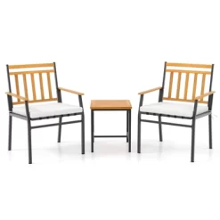 Tangkula 3 Pieces Acacia Wood Bistro Set Patio Conversation Set With Cushions And Coffee Table Outdoor Bistro Table And Chairs Set For Porch -Tangkula GUEST 7fb3635e 0727 4d90 9b30 101a13e692f3