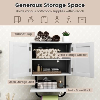 Tangkula Bathroom Wall Cabinet Medicine Storage Cabinet W/ Open Shelf & Towel Bar 8 Tangkula Bathroom Wall Cabinet Medicine Storage Cabinet W/ Open Shelf & Towel Bar - Image 6
