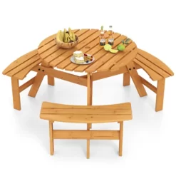 Tangkula 6-Person Round Picnic Table Set W/ 3 Built-in Benches 2" Umbrella Hole 23 Tangkula 6-Person Round Picnic Table Set W/ 3 Built-in Benches 2" Umbrella Hole -Tangkula GUEST 7fbc98fc 8808 45ec a323 71a82b84f073