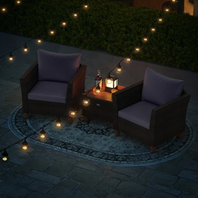 Tangkula Set Of 3 Rattan Bistro Furniture Set Solid Acacia Wood Table Top Cushioned Sofa Patio 5 Tangkula Set Of 3 Rattan Bistro Furniture Set Solid Acacia Wood Table Top Cushioned Sofa Patio - Image 3