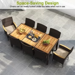Tangkula 9 Pieces Patio Dining Set For 8 Outdoor Rectangular Acacia Wood Table And PE Rattan Chairs With Umbrella Hole -Tangkula GUEST 808a391a 6f31 4c12 ab65 d03365cc1402