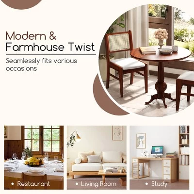 Tangkula 2PCS Rattan Dining Chairs Upholstered Kitchen Chairs W/ Rubber Wood Frame 9 Tangkula 2PCS Rattan Dining Chairs Upholstered Kitchen Chairs W/ Rubber Wood Frame - Image 7