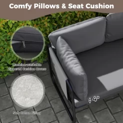 Tangkula Patio Loveseat W/ Removable Pillows & Seat Cushion Side Armrest Metal Frame -Tangkula GUEST 80a860b1 cbc4 4e3a b4ee 470c14d81c52