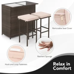 Tangkula 3 Pieces Patio Bar Set PE Wicker Outdoor Bar Table & Stools Set W/ Removable Cushions -Tangkula GUEST 80f62214 334f 4254 bad5 43b773d63fbb