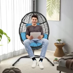 Tangkula Hanging Hammock Chair Egg Swing Chair W/ Blue Cushion Pillow Stand 12 Tangkula Hanging Hammock Chair Egg Swing Chair W/ Blue Cushion Pillow Stand -Tangkula GUEST 811ffd0e 1197 4063 bd92 fa16ee20c4f9