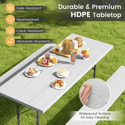 Tangkula Folding Picnic Table W/ 2 Benches 6 FT Camping Table Set W/ All-Weather HDPE Tabletop Grey 5 Tangkula Folding Picnic Table W/ 2 Benches 6 FT Camping Table Set W/ All-Weather HDPE Tabletop Grey - Image 3