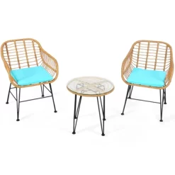 Tangkula 3 Pieces Patio Furniture Set W/Tempered Glass Coffee Table Set For Garden And Backyard White/Red/Turquoise/Grey/Black Cushions -Tangkula GUEST 8190f83d cb71 4595 be0e 55472c0cc849