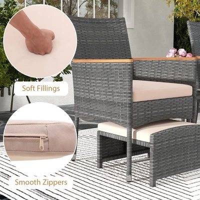 Tangkula 5 Pieces Wicker Patio Furniture Set PE Rattan Porch Chairs W/ Ottomans 8 Tangkula 5 Pieces Wicker Patio Furniture Set PE Rattan Porch Chairs W/ Ottomans - Image 6