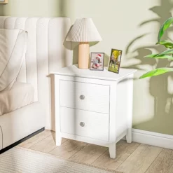 Tangkula Modern Nightstand With Storage 2 Drawers & Support Legs For Bedroom White -Tangkula GUEST 821ff6e0 3ce7 4e7c 8882 faef568e17e3