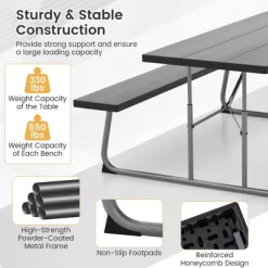 Tangkula Folding Picnic Table W/ 2 Benches 6 FT Camping Table Set W/ Metal Frame 18 Tangkula Folding Picnic Table W/ 2 Benches 6 FT Camping Table Set W/ Metal Frame -Tangkula GUEST 825fb734 ff6e 4a53 9453 7dcfa137a37d