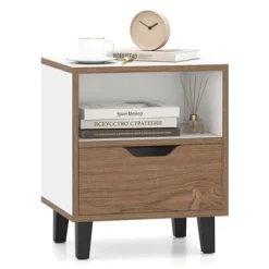 Tangkula Nightstand Mid Century Modern Bedside Table W/ Drawer Open Storage Shelf 14 Tangkula Nightstand Mid Century Modern Bedside Table W/ Drawer Open Storage Shelf -Tangkula GUEST 82699627 7f1a 4851 8f07 ae42ed395683