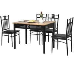 Tangkula 5 Piece Dining Set Wood Metal Table And Chairs Kitchen Furniture Black -Tangkula GUEST 82d00728 50b2 409f b8cb 5e95eb01032a