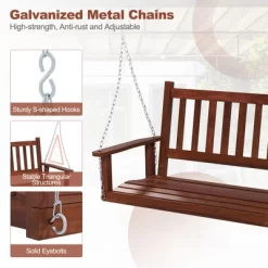 Tangkula Wooden Porch Swing 2-Person Hanging Swing Chair W/ Adjustable Galvanized Metal Chains -Tangkula GUEST 8322685e d09e 443f a1fc 40169f4a71e8