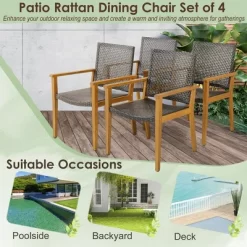 Tangkula Outdoor Rattan Chair Set Of 4 Patio PE Wicker Dining Chairs W/ Sturdy Acacia Wood Frame 15 Tangkula Outdoor Rattan Chair Set Of 4 Patio PE Wicker Dining Chairs W/ Sturdy Acacia Wood Frame -Tangkula GUEST 832da38e 1f4e 4ca3 b433 acbd91a5e606