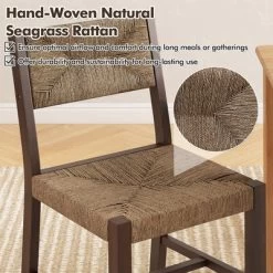 Tangkula Wooden Dining Chair Set Of 4 W/ Natural Weave Seagrass Rattan Backrest & Seat -Tangkula GUEST 835bd2b3 353e 4395 a2cb cb478f1bc570