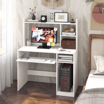 Tangkula Computer Desk W/ Charging Station 43.5” Gaming Table Workstation W/ Keyboard Tray CPU Stand & Storage Shelves White/Black 3 Tangkula Computer Desk W/ Charging Station 43.5” Gaming Table Workstation W/ Keyboard Tray CPU Stand & Storage Shelves White/Black
