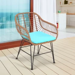 Tangkula 3PCS Patio Rattan Furniture Set With Round Tempered Glass Top Table & 2 Rattan Armchairs White/Turquoise/Red -Tangkula GUEST 83e12cd1 b6d3 474e 8e2b 8b3a9f5452ec