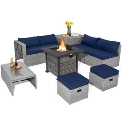 Tangkula 9 Pieces Outdoor Patio Furniture Set W/ 32" Propane Fire Pit Table Sectional Sofa Set W/ Storage Box Black/Gray/Navy/Red/Turquoise/Off White -Tangkula GUEST 83f6ad3e 0b4b 45a5 b40c 2ea53e69c53c