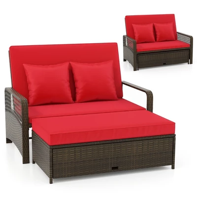 Tangkula Patio Rattan Daybed Wicker Loveseat Sofa W/ Multifunctional Ottoman 13 Tangkula Patio Rattan Daybed Wicker Loveseat Sofa W/ Multifunctional Ottoman - Image 11