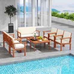 Tangkula 8 Pieces Patio Furniture Set, Acacia Wood Porch Chairs W/ Table -Tangkula GUEST 847c89cd 96e9 446d bd74 efad2dcf1a6c
