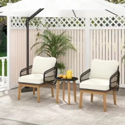 Tangkula 3 Piece Patio Chair Set Wicker Chair & Side Table Set W/ Soft Cushions & Tempered Glass Tabletop -Tangkula GUEST 849a2b06 8031 4a40 8716 db06f6308f05