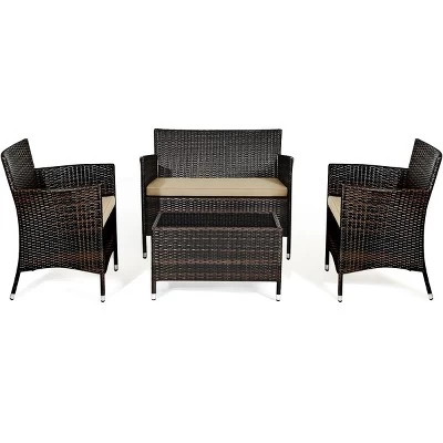 Tangkula 4 PCS Patio Rattan Wicker Furniture Set Outdoor With Cushions 5 Tangkula 4 PCS Patio Rattan Wicker Furniture Set Outdoor With Cushions - Image 3