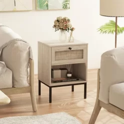 Tangkula Rattan Nightstand Boho End Table With Drawer & Open Shelf For Living Room Oak 13 Tangkula Rattan Nightstand Boho End Table With Drawer & Open Shelf For Living Room Oak -Tangkula GUEST 857b33f1 8db3 4d78 9dbe d3012358d5e8