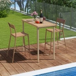 Tangkula 3 Pieces Patio Bar Table Set Outdoor Bar Height Table & 2 Armless Chairs