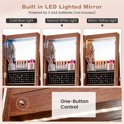 Tangkula 64" Jewelry Organizer Lockable Jewelry Cabinet Armoire W/ Mirror & LED Lights 6 Tangkula 64" Jewelry Organizer Lockable Jewelry Cabinet Armoire W/ Mirror & LED Lights - Image 4