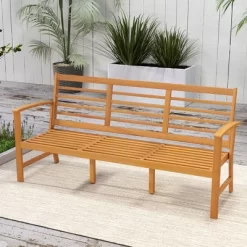 Tangkula 3-Seat Patio 64 Inch Wood Bench W/ Seat Cushion Slatted Seat & Backrest Outdoor -Tangkula GUEST 868b311a f658 4d3c 94e9 74e89a5597a0
