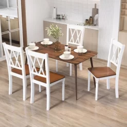 Tangkula Dining Chairs Set Of 4 Wood Farmhouse Dining Room Side Chairs For Home Kitchen