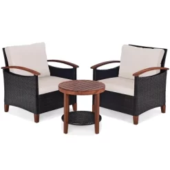 Tangkula 3-Piece Patio Rattan Bistro Set Acacia Wood Frame Sofa And Side Table 19 Tangkula 3-Piece Patio Rattan Bistro Set Acacia Wood Frame Sofa And Side Table -Tangkula GUEST 86c8607f 9aab 4bcc a39d 1a649476e90d