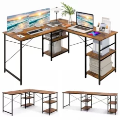 Tangkula Large L-shaped Computer Desk 60” Convertible Corner Desk With 4 Storage Shelves 95” 2-Person Long Study Writing Workstation Black/Rustic Brown/Natural/Grey -Tangkula GUEST 877f6c3a 8c54 4f0e b229 5eb69946f1d4