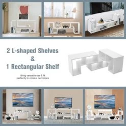 Tangkula 3 PCS Adjustable TV Stand Minimalist Entertainment Center For 43 55 60 65 Inch TV Media Console Table White -Tangkula GUEST 87882bf5 bb85 4174 a3aa d87c701bf24a