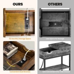 Tangkula End Table With Charging Station Industrial Nightstand Flip Top Side Pocket USB -Tangkula GUEST 87ebe385 99f4 4121 826e 5f73a65fafa3